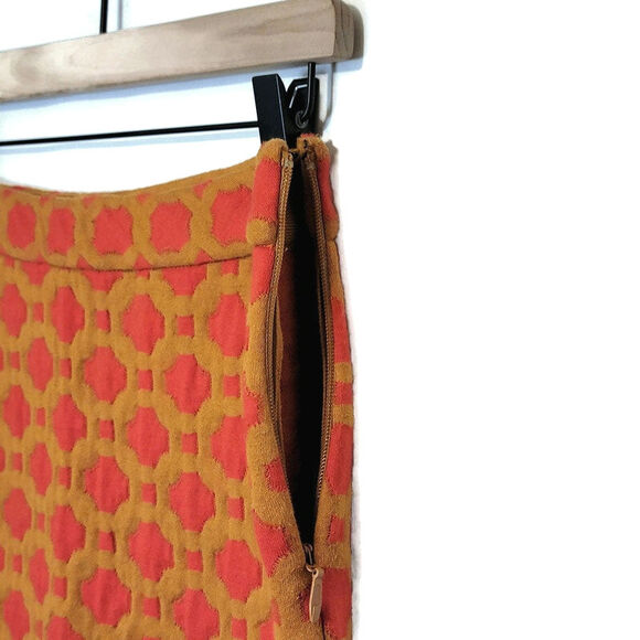 Anthropologie Charlie & Robin Quilted Pencil Mini Skirt Orange Tan Geometric 10 - Picture 6 of 16